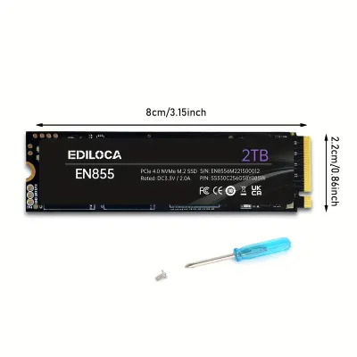 EDILOCA EN855 SSD de jeu interne avec dissipateur thermique PCIe Gen4, jusqu'à 7400 Mo/s, NVMe M.2 2280,