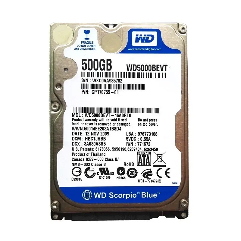 WD5000BPVT disque dur portable portable 500 Go 5400 tours SATA 2,5" pour ordinateur dur portable 500 Go