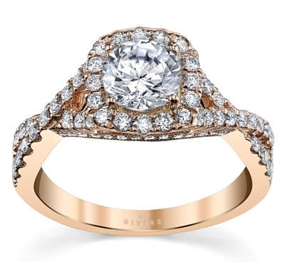 14K Rose Gold Diamond Engagement Ring Setting 1/2 Cttw.