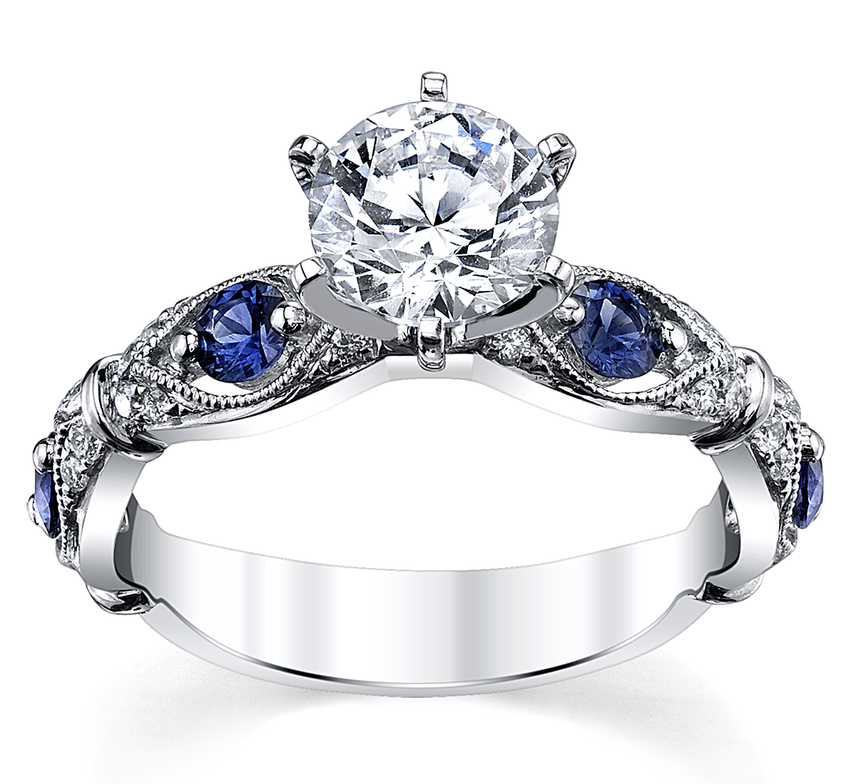 14K White Gold Blue Sapphire Diamond Engagement Ring Setting 1/10 Cttw.