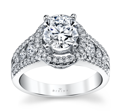 14K White Gold Halo Diamond Engagement Ring Setting 3/4 Cttw.