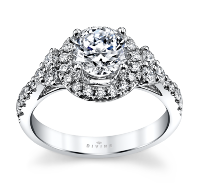 14K White Gold Halo Diamond Engagement Ring Setting 5/8 Cttw.