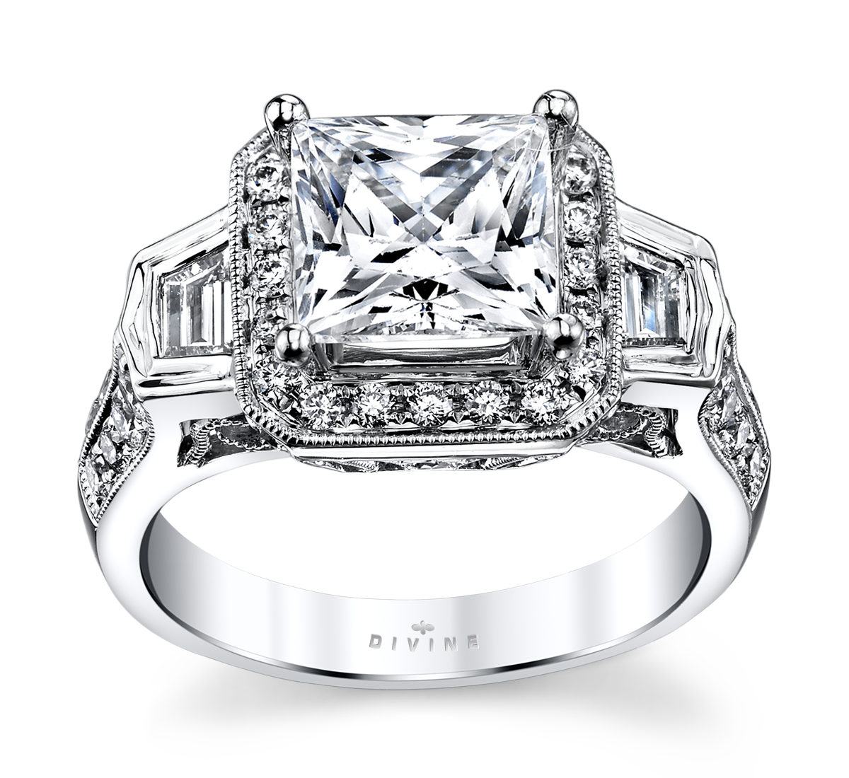 14K White Gold Halo Diamond Engagement Ring Setting 7/8 Cttw.