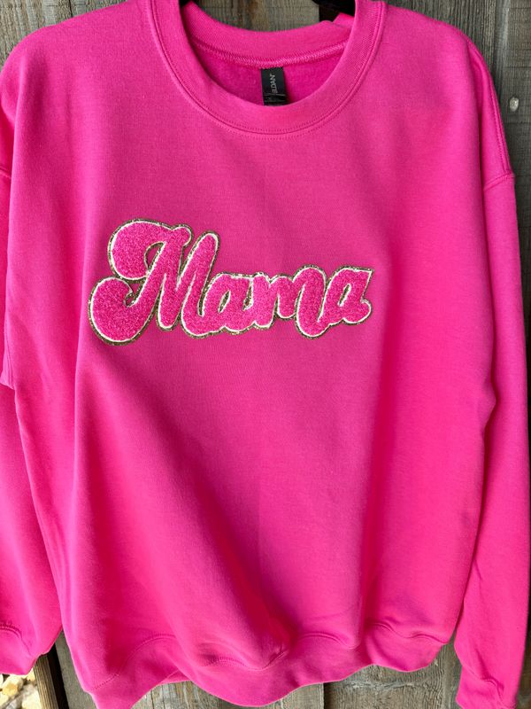 Chenille patch sweatshirts