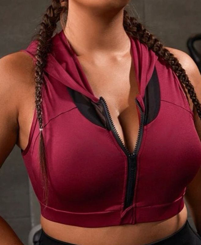 Zipper hooded Sports Bra
