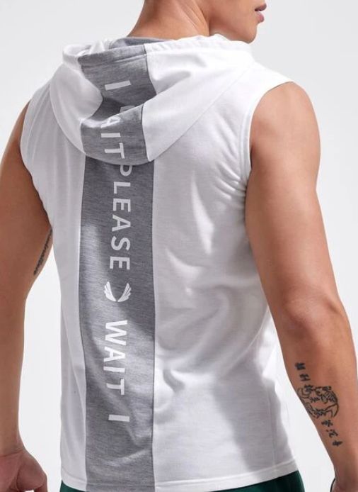 Men's Wing &amp; Letter Drawstring Hooded Sports Tank Top