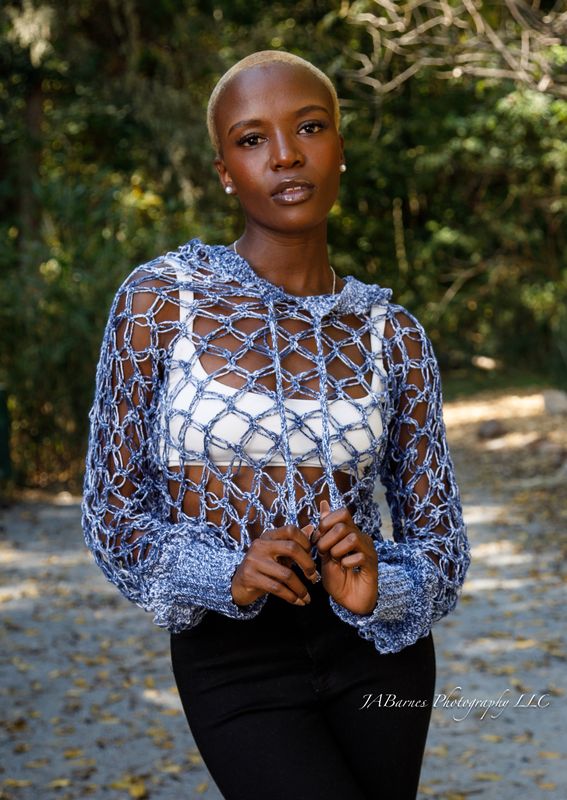 Crochet Hooded Crop Top &quot;Denim&quot;