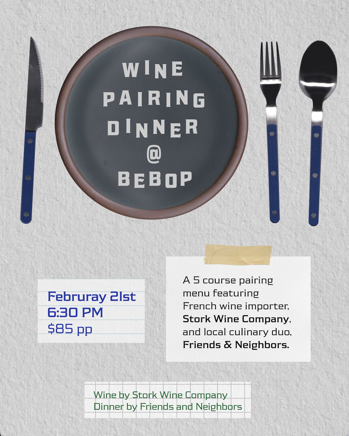 Wine Dinner with Stork Wine and Friends &amp; Neighbors