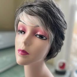 shorter grey/white front flyback wig