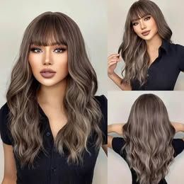 26&#39; brown with bangs heat resistant
