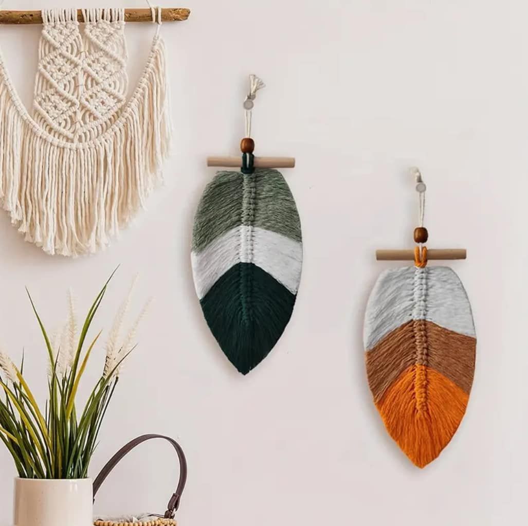 Macrame feathers 10&quot; green or orange