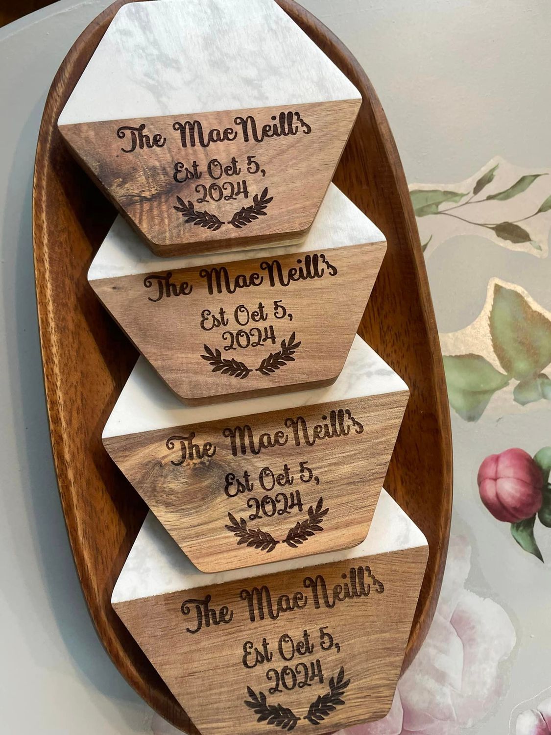 Acaia wood &amp; Marble coasters