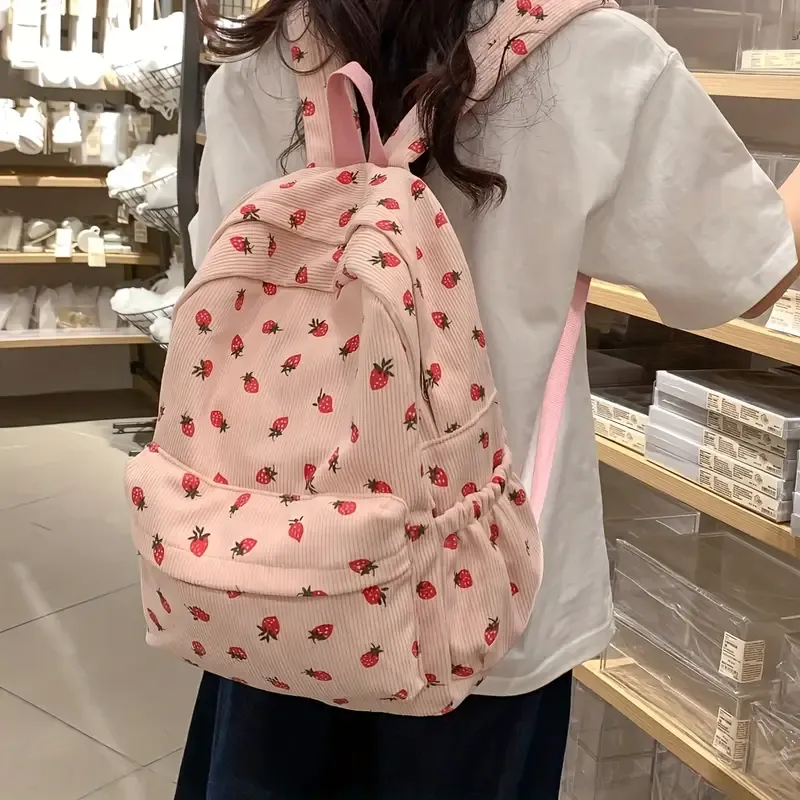Large strawberry corduroy backpack