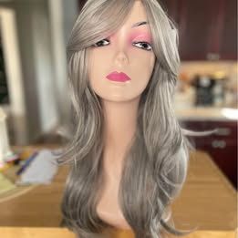 26” soft greys , heat resistant wig