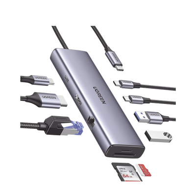 HUB USB-C (Docking Revodok) 9 en 1 | 2 USB-A 3.0 (5Gbps) | 2 USB-C (5Gbps) | USB-C PD Carga 100W | HDMI 4K@60Hz | RJ45 (Gigabit Ethernet) | Lector Tarjetas SD + Micro SD (TF) Simultáneo | Chip de Últ