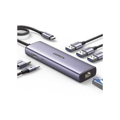 HUB USB-C (Docking Revodok) 6 en 1 | 3 Puertos USB-A 3.0 (5 Gbps) | USB-C PD 100W | HDMI 4K@30Hz | Entrada 1 RJ45 (Gigabit Ethernet) | Chip de Última Generación | Potente Disipación de Calor |  Caja 