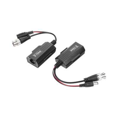 Kit de transceptores activos con conector para alimentación (12V/24Vcc/AC) TurboHD para aplicaciones de video por UTP Cat5e/6 en HD. Distancia de hasta 150 m en 4K 