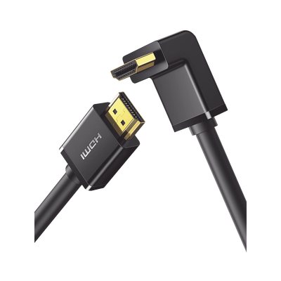Cable HDMI 2.0  en Angulo de 90°  / 1 m / 4K@60Hz / HDR / 3D / HEC (Canal Ethernet HDMI) / ARC (Canal de Retorno de Audio / CEC / 32 canales de Audio / HDCP 2.2 / Dolby Atmos / 18 Gbps / Blindaje Múl