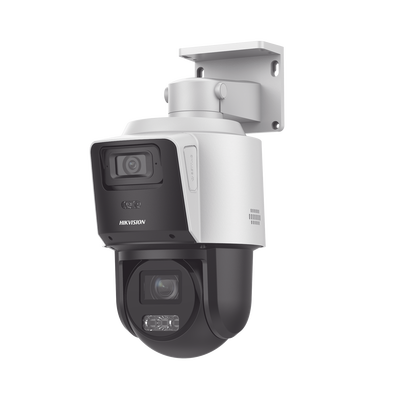 [TandemVu] PTZ IP 4 Megapixel con Cámara Panoramica 4 Megapixel / 4X Zoom / Dual Light (40 mts IR + 30 mts Luz Blanca) / ACUSENSE / IP66  / PoE+ / DARKFIGHTER / Micro SD / Incluye Base para Techo o P