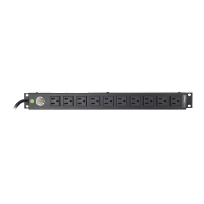 Tomacorriente Horizontal (PDU) de 10 Contactos (NEMA 5-15R) Rack 19&quot; 1UR. Voltaje Entrada/Salida: 120Vca/15A