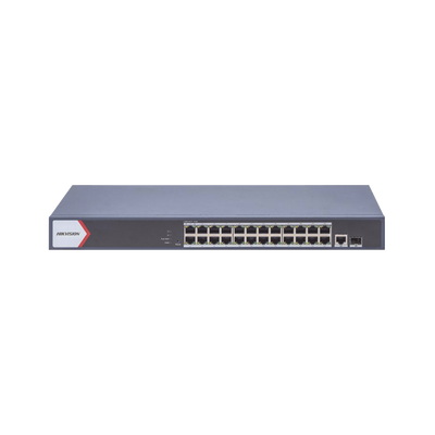 Switch Gigabit PoE+ / Administrable / 24 Puertos 1000 Mbps PoE+ /  1 Puerto 100 uplink / 1 Puerto 1000 Mbps Uplink / 1 Puertos SFP Uplink / Configuración Remota desde Hik-PartnerPro / Modo Extendido 