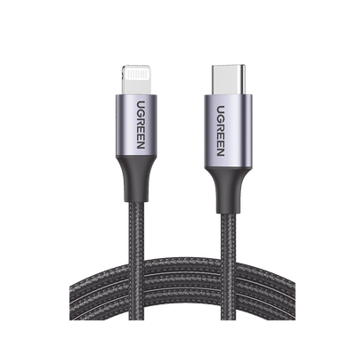 Cable USB-C a Lightning | 1 Metro | Certificado MFi | Carga Rápida 60W | 480 Mbps | Conector C94 | Adecuado para iPhone, iPad y iPod | Protección Integrada | Caja de Aluminio | Nylon Trenzado | Color