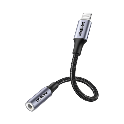 Adaptador de Auriculares Lightning a 3.5mm | Certificado MFI | 100% compatible con dispositivos Apple | Ideal para llamadas, Música y Control de Línea | Caja de Aluminio | Nylon Trenzado | Blindaje M