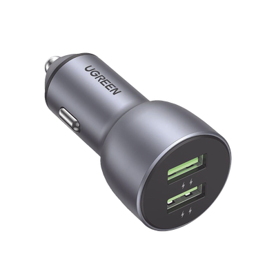 Cargador de Auto 36W | 2 Puertos USB-A | Carga Rápida | Compatible con Vehículos de 12 y 24 VCD | PD3.0 + QC3.0 | Chip Inteligente | Diseño Compacto | Mayor Eficiencia Energética | Aleación de Alumin