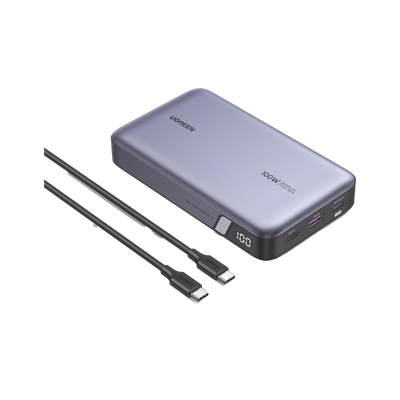 Power Bank de 20000mAh | 3 Salidas 100W Max. | USB-A + 2 USB-C | PD 3.0 | QC3.0 | FCP | SCP | Pantalla Inteligente | Carcasa Ignifuga | Color Gris | Incluye Cable USB de 50cm | Carga tu Laptop de Man