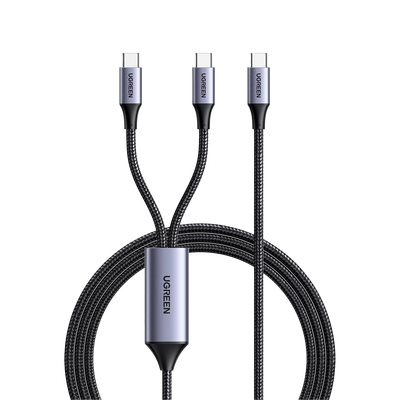 Cable USB-C a Y (USB-C &amp; USB-C) | 1.5 Metros | Carga Rápida de hasta 100W | PD3.0 | QC4.0/3.0/2.0 | FPC | AFC | Protección Integrada| Caja de Aluminio | Nylon Trenzado | Amplia Compatibilidad | Color