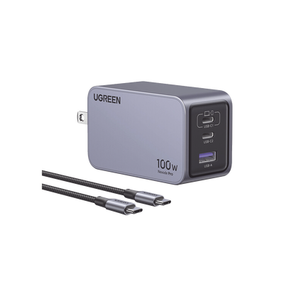 Cargador de 100W serie Nexode Pro | 3 Puertos de Carga Rápida | 2 USB-C | 1 USB-A | Tecnología GaNInfinity | PD3.1 de 100W / QC4.0 | Tecnología de Protección Térmica | Optimiza la Carga | Caja de Alu