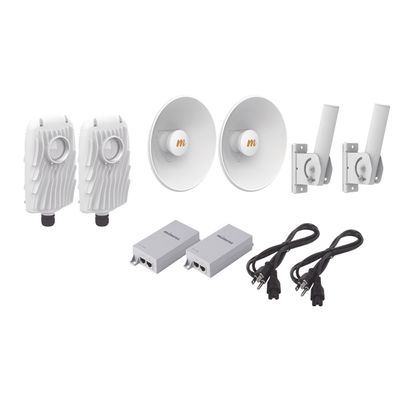 Kit de 2 radios B5X con kit de antenas (20dBi), rango de frecuencia extendida (4.9 a 6.4 GHz),  incluye inyector POE, cable de alimentación y 2 FLEXIMOUNT-XL para alineación, distancia de hasta 8 km