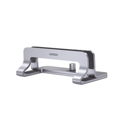 Soporte Vertical para Laptop / Adecuado para escritorio / Anchura Ajustable (12-26mm) / Amplia compatibilidad / Anti-Arañazos / Anti-Deslizante /Ajustable Mediante Tornillos / Color Plata / Aluminio 