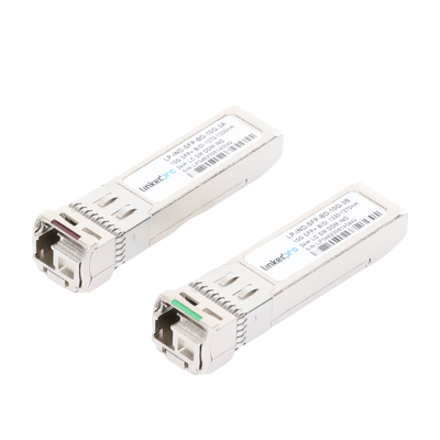 Transceptores Ópticos Industriales Bidireccionales SFP+ (Mini-Gbic) / Monomodo 1270 &amp; 1330 nm / 10 Gbps / 10GBASE / Conector LC/UPC Simplex / DDM / Hasta 3 km / 2 Piezas