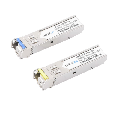 Transceptores Ópticos Bidireccionales SFP (Mini-Gbic) / Monomodo 1310 &amp; 1550 nm / 1.25 Gbps / 1000BASE-BX / Conector LC/UPC Simplex / DDM / Hasta 40 km / 2 Piezas 