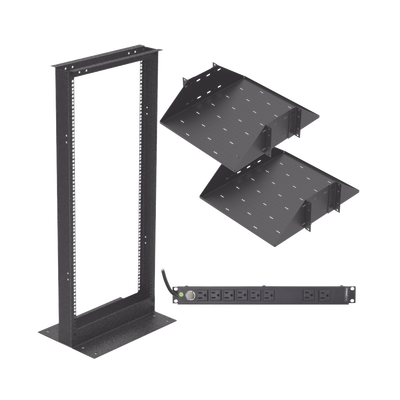 Kit de Rack Estándar 19&quot;, 24 UR con 2 Charolas  y PDU (8 tomas). Ideal para UPS y Servidores tipo Torre.