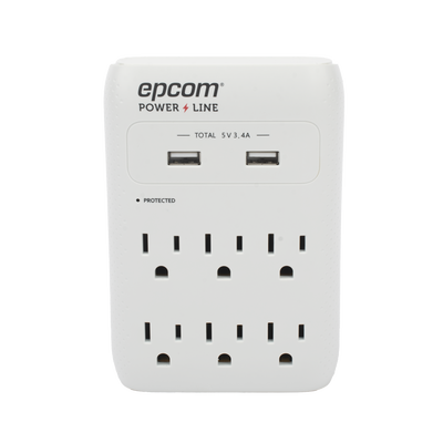 Multicontacto de Pared 110 Vca / Supresor de Picos 1080 Joules / 6 x Nema 5-15P / 2 x USB (5V @3.4A) 