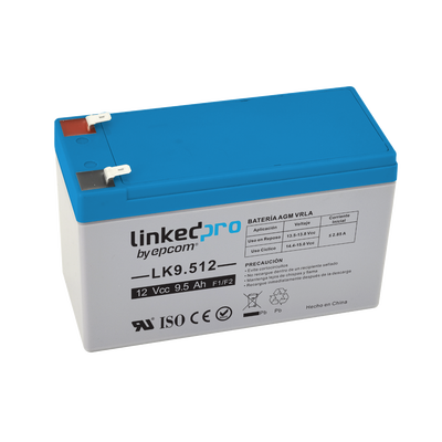 Batería 12 Vcc / 9.5 Ah / UL / Tecnología AGM-VRLA / Para uso en equipo electrónico, Alarmas de Intrusión / Incendio/ Control de acceso / Video Vigilancia / Terminales F1 ( Incluye adaptador para ter