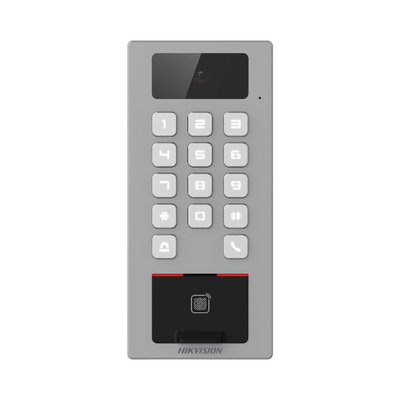 Lector Biometrico con Teclado para Exterior Antivandálico IP65 &amp; IK09 con función de Videoportero Multiapartamento /  Huella, Tarjeta, Código QR, PIN o App HikConnect  / Cámara 2 MP compatible con NV