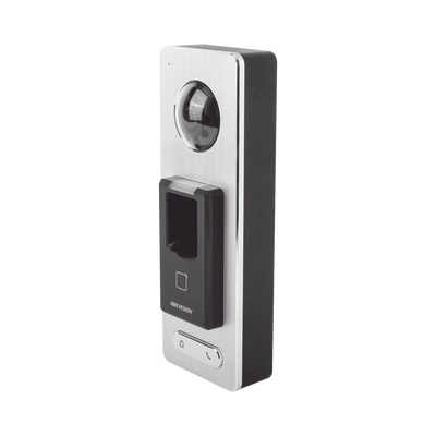 2 EN 1 / Lector Biométrico IP65 con Función de Videoportero y lector QR Incluida/ Llamada a APP de Smartphone Hik-Connect P2P (No requiere monitor) /  Soporta Tarjetas - Huellas - Códigos QR / Cámara
