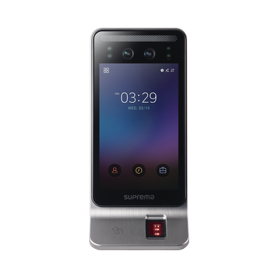 Lector Multi-tecnologia con detector de cubrebocas- Reconocimiento Facial, Huella, Tarjeta Móvil y lector de RFID(125kHz EM &amp; 13.56 Mhz MIFARE)  Compatible con BioStar2,  Uso para Control de Acceso y