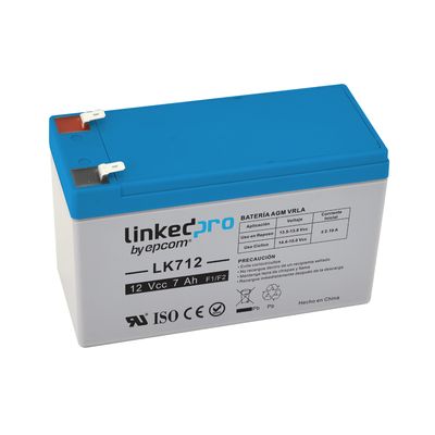 Batería 12 Vcc / 7 Ah / UL / Tecnología AGM-VRLA / Para uso en equipo electrónico, Alarmas de Intrusión / Incendio / Control de acceso / Video Vigilancia / Terminales F1 ( Incluye adaptador para term