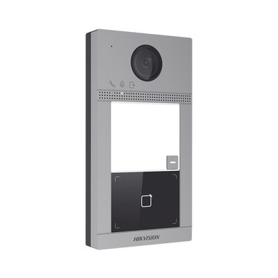 Videoportero IP 2 Megapixel / Llamada y Apertura Remota desde App Hik-Connect / PoE / Exterior IP65 + Antivandalico IK08 / 1 Departamento / Apertura con Tarjeta / Soporta 2 Puertas y hasta 6 Monitore