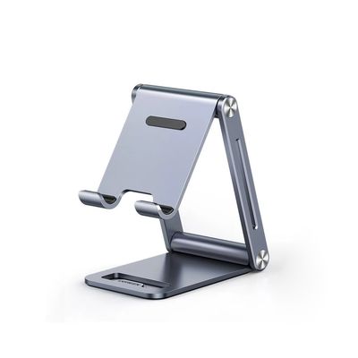Soporte para Teléfono Celular de Aluminio | Angulo Ajustable | Amplia Compatibilidad con dispositivos de 4.7&#39;&#39; a 7.9&#39;&#39; | Antideslizante | Antiarañazos | Plegable | Color Gris.