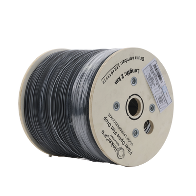 Carrete de 2 km de Fibra Óptica Drop Plana, Interior/Exterior G.657A2 Monomodo de 2 hilos (bifibra), Dieléctrica, Forro Negro,  (No Soporta Conectores Mecánicos)