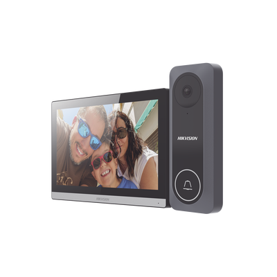 Kit de Videoportero Hibrido TurboHD con Pantalla LCD touch de 7&quot; Wi-Fi / Frente de Calle para Exterior de Policarbonato / 720p (1 Megapíxel )130° de Visión (Gran Angular) / Llamada a App Hik-Connect