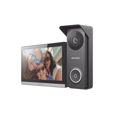 Kit de Videoportero Hibrido TurboHD con Pantalla LCD touch de 7&quot; Wi-Fi / Frente de Calle para Exterior Metalico / 720p (1 Megapíxel )117° de Visión (Gran Angular) / Llamada a App Hik-Connect