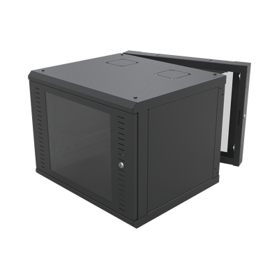Gabinete Abatible de Pared (Con Marco Trasero) con Rack 19&quot; de 12 Unidades. Ventana de Cristal Templado.