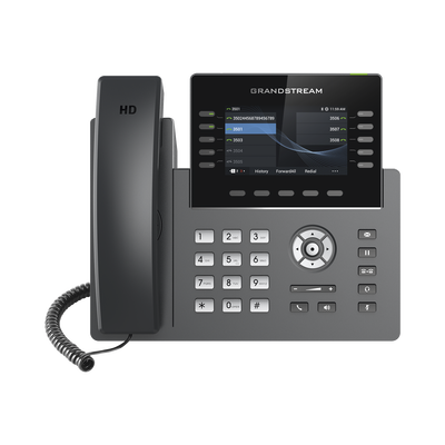 Teléfono IP Wi-Fi, Grado Operador, 10 líneas SIP con 5 cuentas, pantalla a color 4.3&quot;, puertos Gigabit, Bluetooth, PoE, codec Opus, IPV4/IPV6 con gestión en la nube GDMS