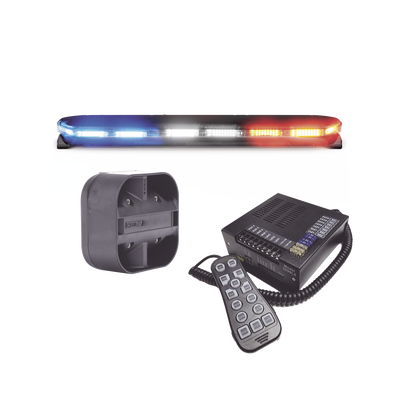 Kit de Sirena, Bocina y Torreta de 47&quot;, Serie 16 con 300 LEDs, Dual Color, Frente: Rojo/Blanco, Azul/Blanco, Trasero: Rojo/Ámbar, Azul/Ámbar